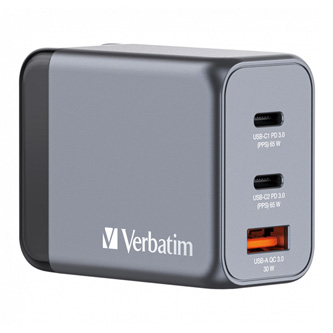 GaN cestovní nabíječka do sítě Verbatim, USB 3.0, USB C, šedá, 65 W, vyměnitelné vidlice C,G,A