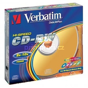 Verbatim CD-RW, 43167, SERL High-Speed Colour, 5-pack, 700MB, 12x, 80min., 12cm, bez monosti potisku, slim box, pro archivaci dat