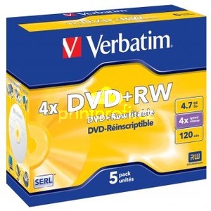 Verbatim DVD+RW, Matt Silver, 43229, 4.7GB, 4x, jewel box, 5-pack, bez monosti potisku, 12cm, pro archivaci dat