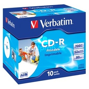 Verbatim CD-R, 43325, AZO Wide Inkjet Printable, 10-pack, 700MB, 52x, 80min., 12cm, jewel box, pro archivaci dat