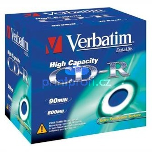 Verbatim CD-R, 43428, High Capacity, 10-pack, 800MB, 40x, 90min., 12cm, bez monosti potisku, jewel box, pro archivaci dat
