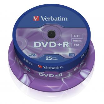 Verbatim DVD+R, Matt Silver, 43500, 4.7GB, 16x, spindle, 25-pack, bez možnosti potisku, 12cm, pro archivaci dat