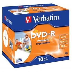 Verbatim DVD-R, Wide Inkjet Printable ID Brand, 43521, 4.7GB, 16x, jewel box, 10-pack, 12cm, pro archivaci dat