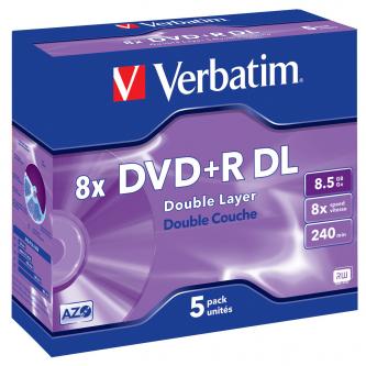 Verbatim DVD+R DL, Double Layer Matt Silver, 43541, 8.5GB, 8x, jewel box, 5-pack, bez možnosti potisku, 12cm, pro archivaci dat