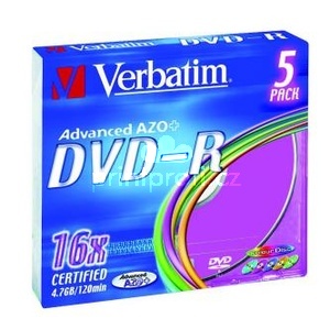 Verbatim DVD-R, Colour, 43557, 4.7GB, 16x, slim box, 5-pack, bez monosti potisku, 12cm, pro archivaci dat