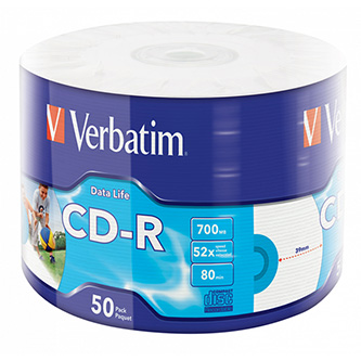 Verbatim CD-R, 43794, Inkjet Printable, 50-pack, 700MB, 50x, 80min., 12cm, wrap, pro archivaci dat