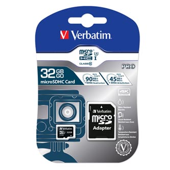 Verbatim paměťová karta Micro Secure Digital Card Pro U3, 32GB, micro SDHC, 47041, UHS-I U3 (Class 10), V30, s adaptérem