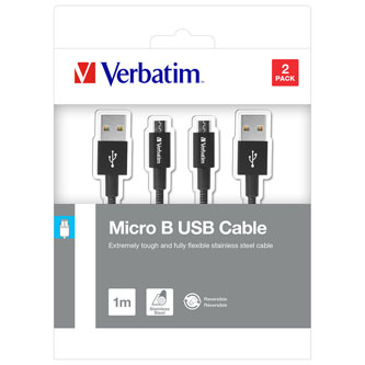 Verbatim USB kabel (2.0), USB A samec - microUSB samec, 1m, reversible, černý, box, 48874, 2 kusy v balení: 2x 100 cm