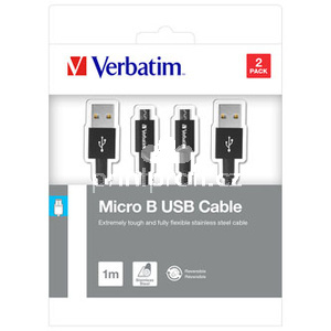 Verbatim USB kabel (2.0), USB A samec - microUSB samec, 1m, reversible, ern, box, 48874, 2 kusy v balen: 2x 100 cm