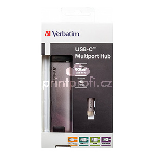 USB (3.1) hub 5-port, 49141, ed, dlka kabelu 15cm, Verbatim, adaptr USB C na USB C, 1x USB A, HDMI, ETHERNET