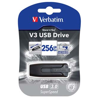 Verbatim USB flash disk, USB 3.0, 256GB, V3, Store N Go, černý, 49168, USB A, s výsuvným konektorem