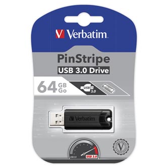 Verbatim USB flash disk, USB 3.0, 64GB, PinStripe, Store N Go, černý, 49318, USB A, s vysuvnym konektorem