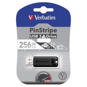 Verbatim USB flash disk, USB 3.0, 256GB, PinStripe, Store N Go, ern, 49320, USB A, s vsuvnm konektorem