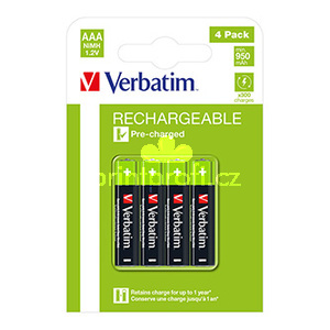 Nabjec baterie, AAA (HR03), 1.2V, 950 mAh, Verbatim, blistr, 4-pack