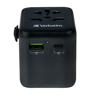 Cestovní adaptér univerzální World-to-World UTA-02 Verbatim, USB-A, USB-C, černý, 20 W