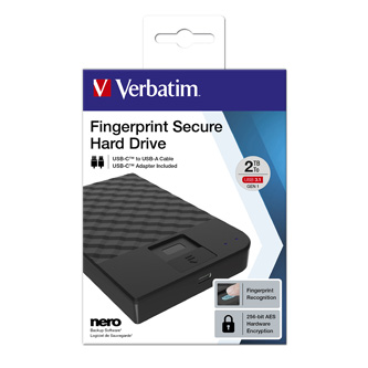 Verbatim externí pevný disk, Fingerprint Secure HDD, 2.5&quot;, USB 3.0 (3.2 Gen1), 2TB, 53651, černý, 256-bit AES