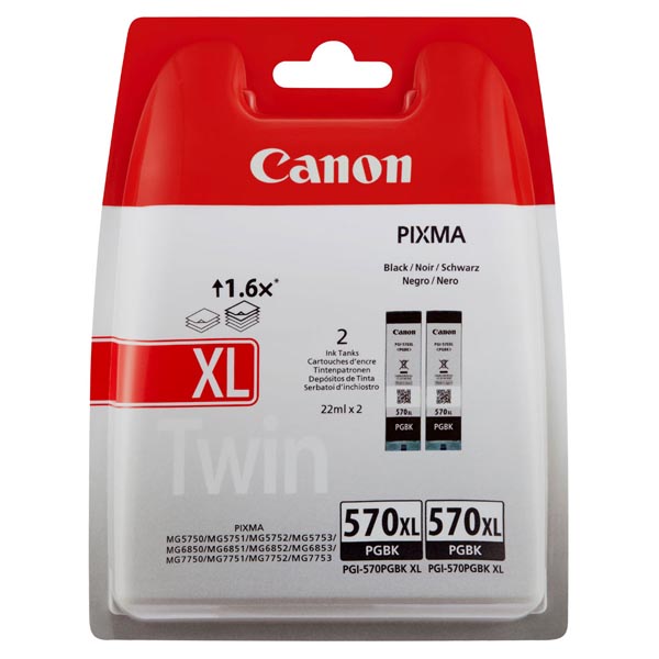 originál Canon PGI 570PGBK XL Twin Pack, black, blistr s ochranou, 22ml, 2-pack, 0318C007 černá inkoustová náplň do tiskárny