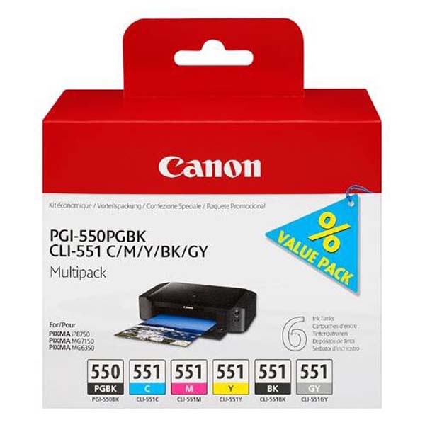 originál Canon PGI-550/CLI-551PGBK/C/M/Y/BK/GY Multipack, black/color, 6496B005 černá/barevná, inkoustová náplň do tiskárny