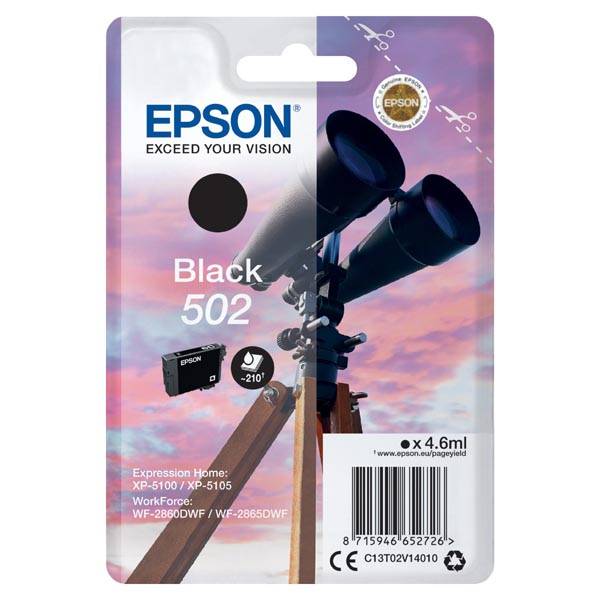 originál Epson 502, C13T02V14010 black cartridge černá originální inkoustová náplň pro tiskárnu Epson