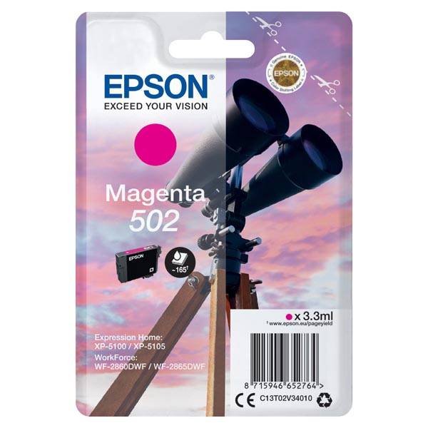 originál Epson 502, C13T02V34010 magenta cartridge purpurová orginální inkoustová náplň pro tiskárnu Epson