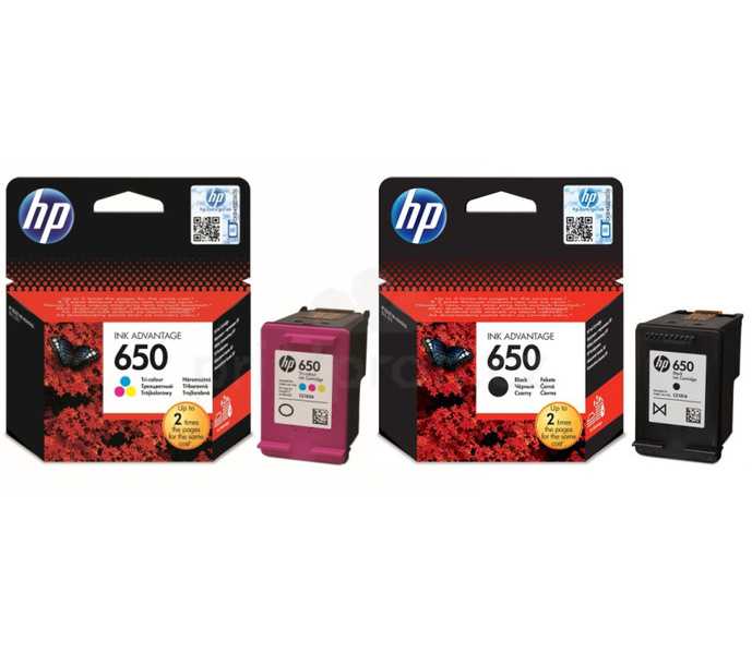 originál HP 650 BK (CZ101AE) a HP 650 color (CZ102AE) black černá a color barevná originální inkoustová cartridge pro tiskárnu HP
