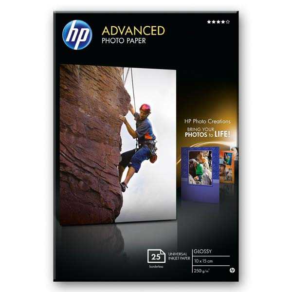 HP Advanced Glossy Photo Paper, foto papír, lesklý, zdokonalený, bílý, 10x15cm, 4x6&#039;&#039;, 250 g/m2, 25 ks, Q8691A, inkoustový, bez okrajů