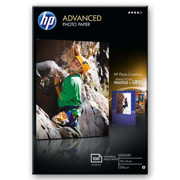 HP Advanced Glossy Photo Paper, foto papír, lesklý, zdokonalený, bílý, 10x15cm, 4x6&#039;&#039;, 250 g/m2, 100 ks, Q8692A, inkoustový, bez okrajů