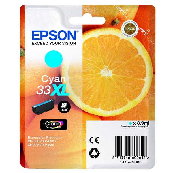 originál Epson T3362 33XL cyan cartridge modrá azurová originální inkoustová náplň pro tiskárnu Epson